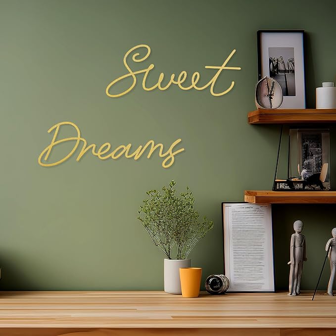 Zzbakress Sweet Dreams Wall Decor Metal Wall Art Large Modern Living Room Farmhouse Sign for Bedroom Black Metal Wall Art for Office and Home Wall Decor (Gold, Farmhouse)
