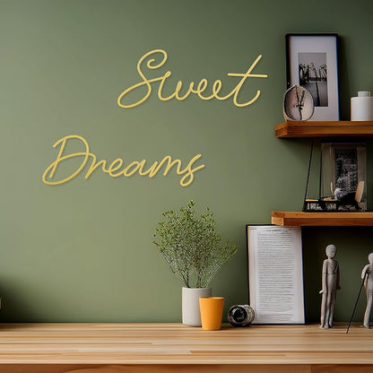 Zzbakress Sweet Dreams Wall Decor Metal Wall Art Large Modern Living Room Farmhouse Sign for Bedroom Black Metal Wall Art for Office and Home Wall Decor (Gold, Farmhouse)
