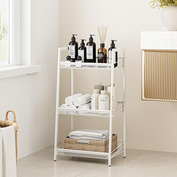 Masupu 3 Tier Bathroom Shelf, Bathroom Organizer and Storage for Small Space, Free-Standing Metal Rack Shelves Waterproof for Kitchen, Bathroom, Laundry, Toilet, White