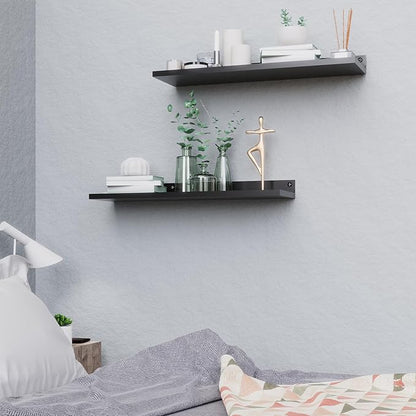 PEKGRIL 4 Pack Metal Floating Shelves, 17x6 Inch Large Wall Mounted Shelf for Storage, Black Kids Bookshelf, Display Ledge Shelves with Lip for Bathroom, Bedroom, Living Room, Bathroom, Kitchen