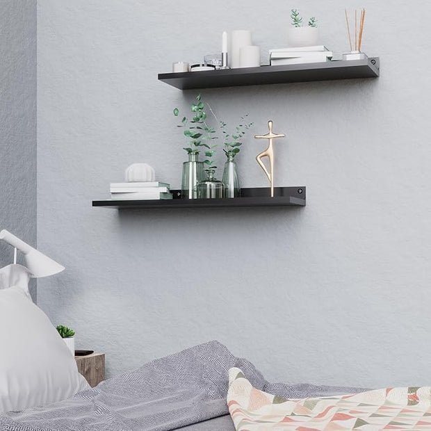 PEKGRIL 4 Pack Metal Floating Shelves, 17x6 Inch Large Wall Mounted Shelf for Storage, Black Kids Bookshelf, Display Ledge Shelves with Lip for Bathroom, Bedroom, Living Room, Bathroom, Kitchen