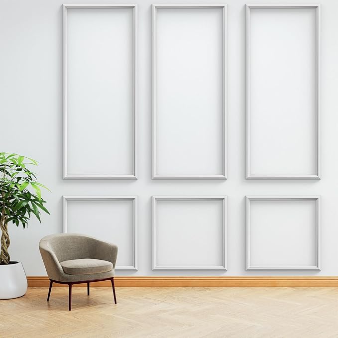 Premade Peel and Stick Wall Molding Kit, Set of 6 Pcs (3 Top & 3 Bottom) Self Adhesive Accent Wainscoting Panels for Interior Wall Moulding Decor, Ready to Assemble Moulding Trim(Style1– 54 x 23 in)