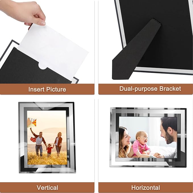 IZIDDO 4x6 Picture Frames Set of 4, Silver Mirror Glass Photo Frame for Tabletop Display, Gift Picture Frame, Horizontally or Vertically