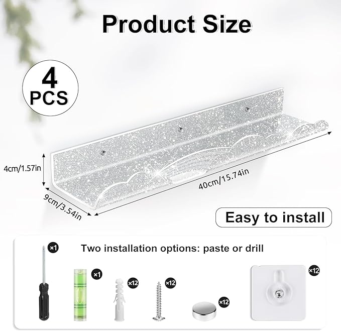 Rainbow Glitter Acrylic Floating Shelves, 15.7