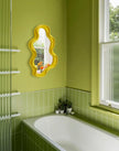 Wavy Wall Mirror Decor for Girly Bedroom Classroom, 16x10 Small Cute Abstract Decorative Mirrors Art Above Dresser Desk Table Decor, Funky Modern Apartment Nursery Room Decoration (Yellow)