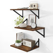 Deep Floating Shelves for Wall, 12 Inch Deep Floating Shelves Set of 3, 16W x 12D Wood Wall Shelves, Wide Wood Shelves with Metal Bracket for Living Room, Kitchen, Office, Bedroom - Rustic Brown