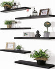 PHPH 24 Inch Wood Floating Shelves for Wall, Wooden Wall Shelves for Bedroom, Set of 6 Black
