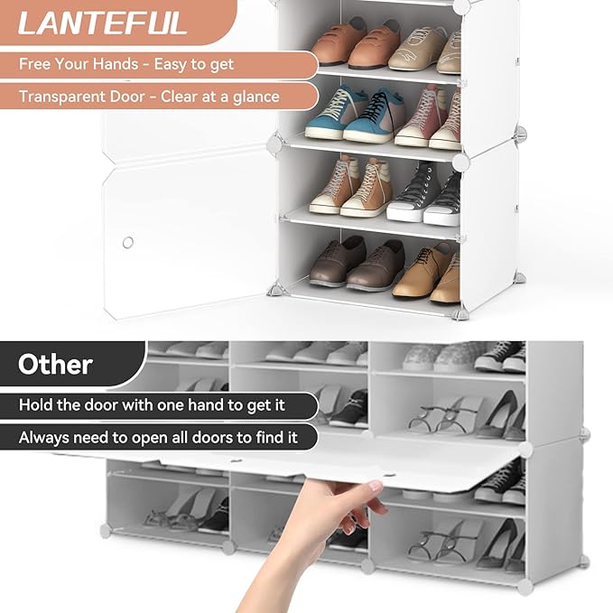 10 Tier Shoe Storage Cabinet with Door, Portable Narrow Organizer Rack for 20 Pairs, White Plastic with Hooks for Entryway or Bedroom