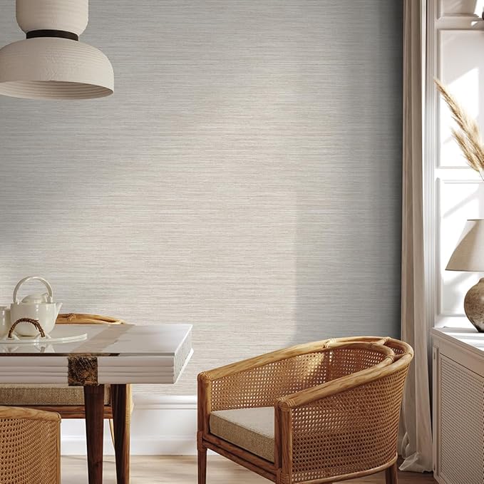 Tempaper Textured Beige Horizontal Faux Grasscloth Removable Peel and Stick Wallpaper, 20.5 in X 16.5 ft, Made in The USA