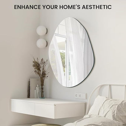 Irregular Asymmetrical Wall Mirror for Living Room Bathroom Entryway, Modern Decorative Mirror Hanging (Hook Style, 36'' x 24'')
