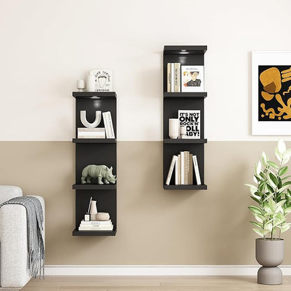 Versatile 4 Tier Wall Shelf Unit,Black Lack Wall Shelf,Display Floating Shelf with LED Remote Control Light