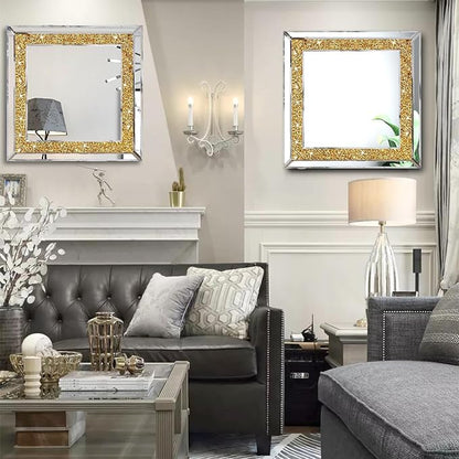 2 Piece Wall Mirrors, Crush Diamond Wall Decor, Gold Color Decorative Mirrors for Living Room, Bedroom, Bathroom. (12'x12')