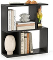 Tangkula 3 Tier Geometric Bookshelf, S Shaped Open Bookcase with Storage, Home Office Decor, Freestanding Wood Display Shelf for Living Room Study, Small Bookshelf for Small Spaces (1, Black)