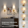 Battery Operated Wall Sconce Set of 2, Brushed Gold Rechargeable Wall Lights with Remote Control and Dimmable LED Bulbs, 13 Light Colors Wireless Wall Lamps for Bedroom Living Room Hallway (Gold)