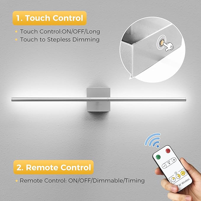 L LOHAS LED Battery Operated Wall Sconces Set of 2, Battery Wall Sconce 10000mAh, Nickel Rechargeable Sconces 6000K, 28.3 Inch Wireless Wall Lights, Sconce Wall Decor for Bedroom, Living Room