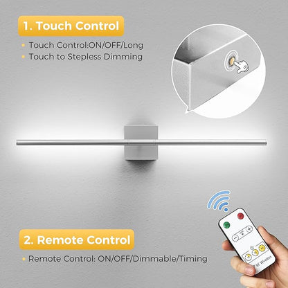 L LOHAS LED Battery Operated Wall Sconces Set of 2, Battery Wall Sconce 10000mAh, Nickel Rechargeable Sconces 6000K, 28.3 Inch Wireless Wall Lights, Sconce Wall Decor for Bedroom, Living Room