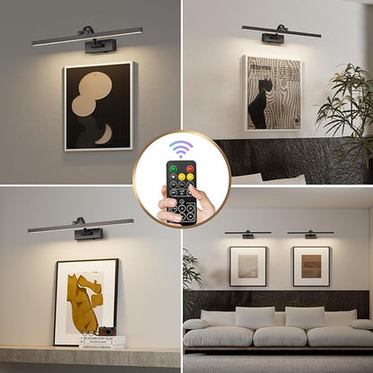 Wireless Picture Lights for Wall,23.5 Inch Black Art Light for Paintings,Battery Operated Picture Lights with Remote Control,Dimmable Rechargeable Art Lamps for Picture Frame,Gallery