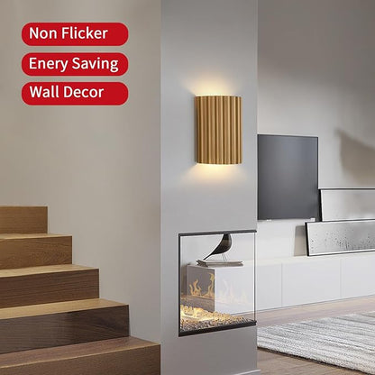 Gold Gypsum Modern LED Wall Sconces Wall Lighting Set of 2, Indoor Hardwired Walls Mount Light Fixtures Up Down Lamp for Hallway Bedroom Living Room Dining Room【Bulbs Included】