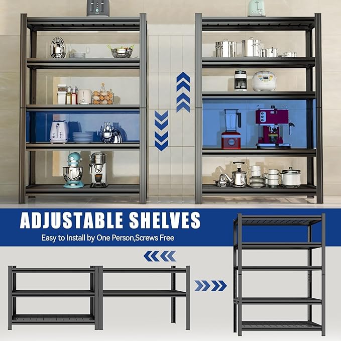 Kitchen Storage Shelves Island with Narrow Space, 78" H Microwave Stand Station with Adjustable Metal Shelve, Stable Steel Structure, Coffee Bar Station Table, Estantes para Cocina, 32" Wx14 Dx78 H