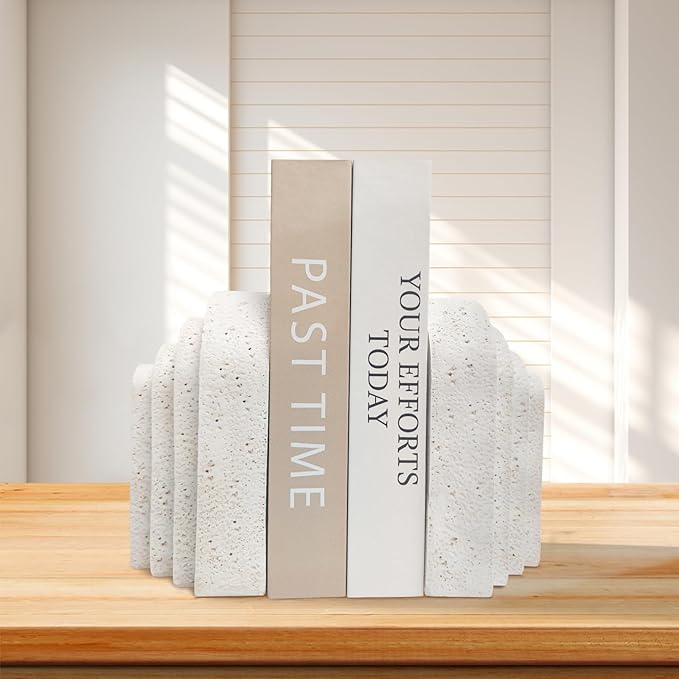 Heavy Duty Book Ends for Shelves, Decorative Book Stopper for Shelves, Resin Decor Bookends for Heavy Books, Modern Home Decor Aesthetic Bookend Aesthetically Pleasing Layered Arch Design, Set of 2