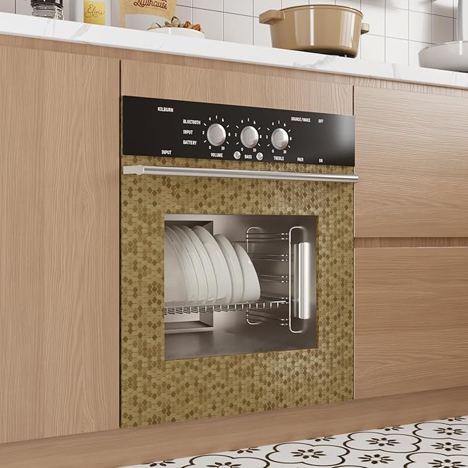 CRE8TIVE Mustard Gold Wallpaper Stick and Peel Metallic Hexagon Gold Contact Paper for Countertops Waterproof Self Adhesive Honeycomb Textured Kitchen Wallpaper for Refrigerator Backsplash 12"x354"