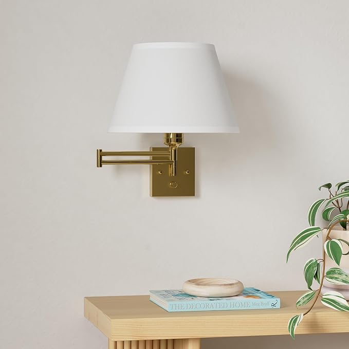 TRLIFE Remote Control Dimmable Wall Sconce, Adjustable Color Temperature 2700K-6500K Brushed Brass Swing Arm Wall Lights with Plug in Cord, 11.8