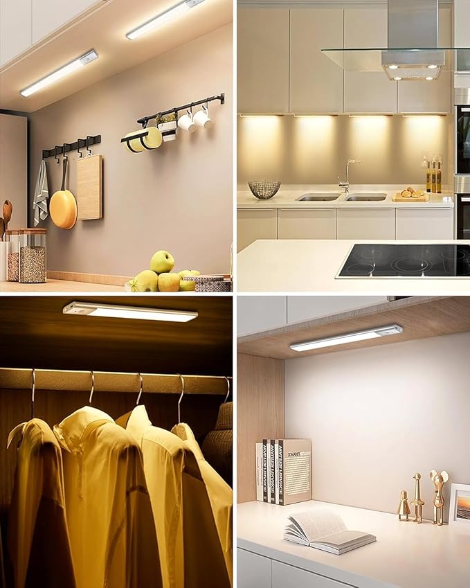 Under Cabinet Lighting with Remote, 64 LEDs Motion Sensor Light Indoor Closet Lights, 3 Color Temps Wireless Rechargeable Dimmable LED Night Light for Shelf, Pantry, Stair, 3 Pack