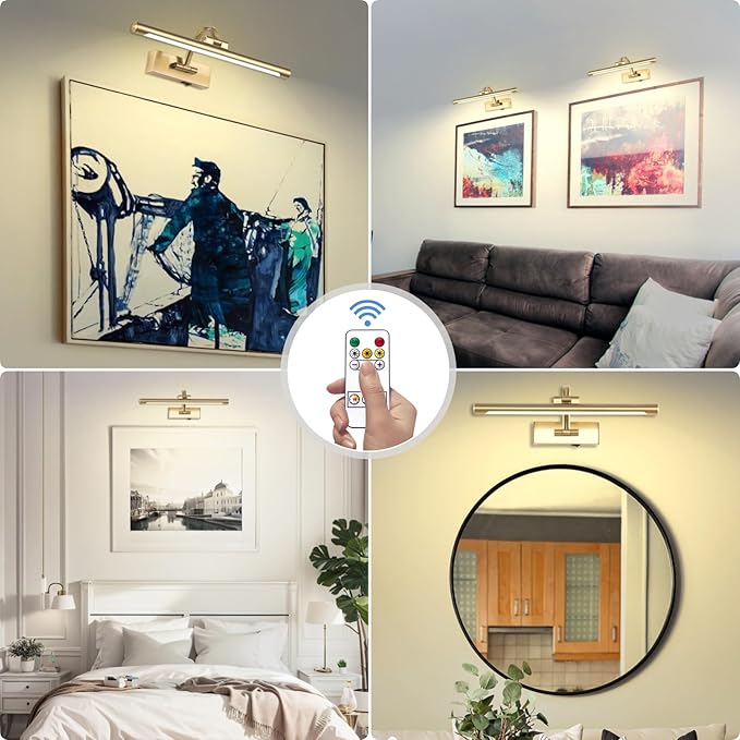 Wireless Picture Lights for Wall Rechargeable, Battery Operated Art Light for Paintings, 3CCT Dimmable, 15.7