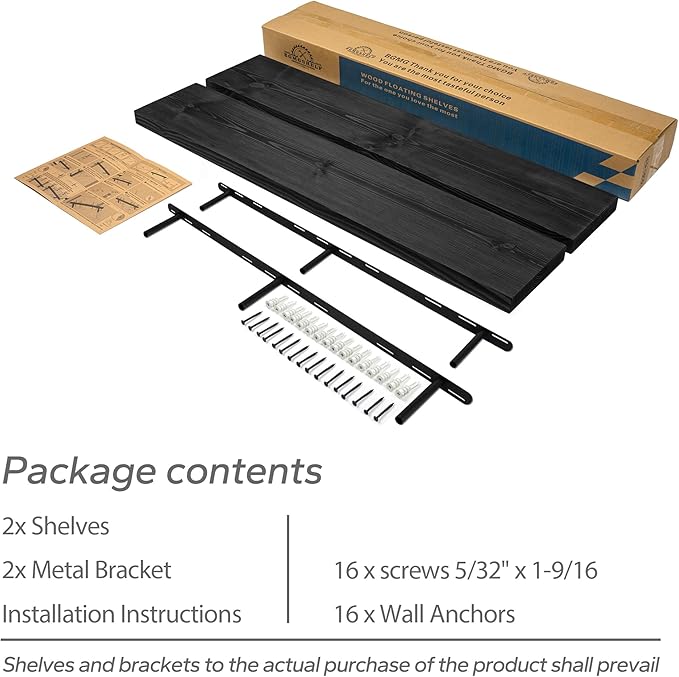 BGMG Wood Floating Shelves 48 inch, Wide Rustic Wooden Wall Shelves for Bathroom Living Room Bedroom Kitchen Farmhouse Set of 2-48x 6.7 x1.25 inch- Black