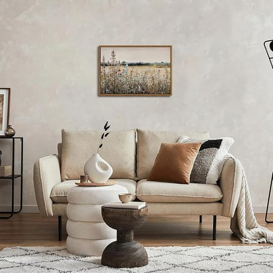 OIQArtOIQ Vintage Wildflowers Landscape Wall Art Framed Floral Natural Scenery Oil Painting Canvas Prints Country Farmhouse Decor Pictures Kitchen Bedroom Living Room Bathroom