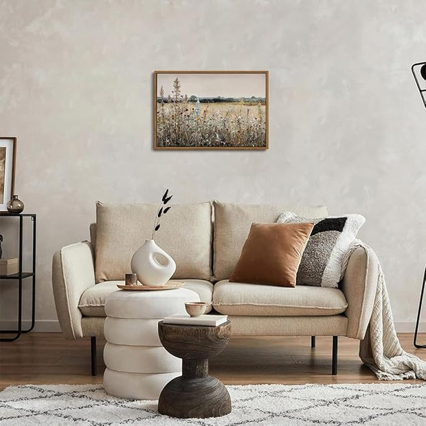 OIQArtOIQ Vintage Wildflowers Landscape Wall Art Framed Floral Natural Scenery Oil Painting Canvas Prints Country Farmhouse Decor Pictures Kitchen Bedroom Living Room Bathroom
