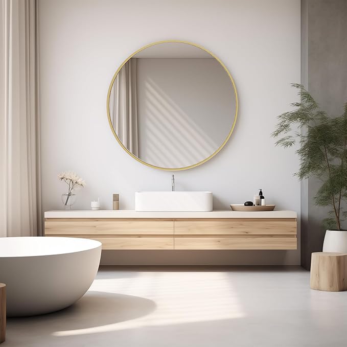 DUMOS Gold Circle Mirror for Wall 30.02 inch, Bathroom Round Mirror for Over Sink, Bathroom, Entryway, Bedroom, Vanity