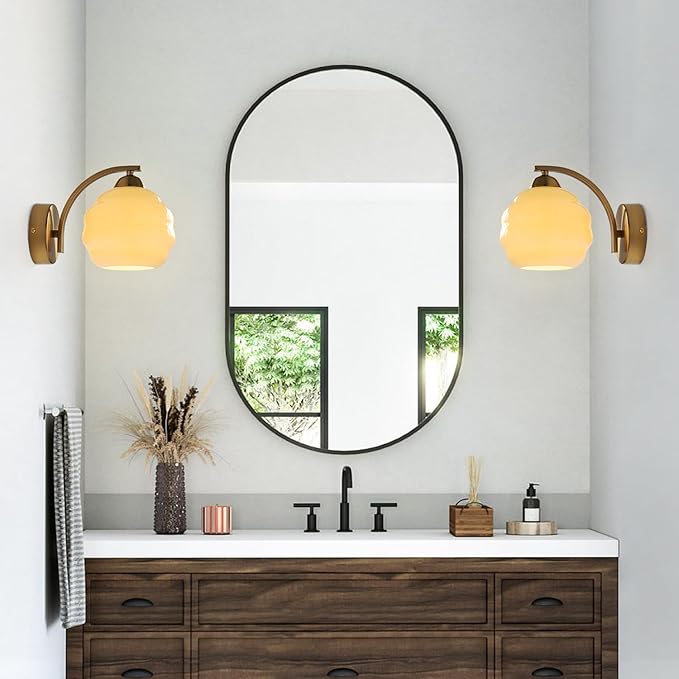 Mid Century Modern Gold Wall Sconce Glass Sconces Wall Lighting Bathroom Vanity Light Fixtures Globe Wall Lamp Bedroom Wall Lights for Living Room Bedroom Hallway Foyer