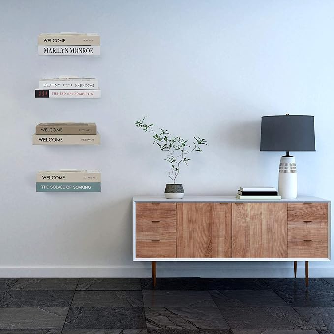 Jetec 3 Pack Invisible Floating Bookshelf Wall Mounted Floating Bookshelves Heavy Duty Book Organizers Hidden Book Shelf Metal Shelves Holder for Books Bedroom Living Room Home Office (White)