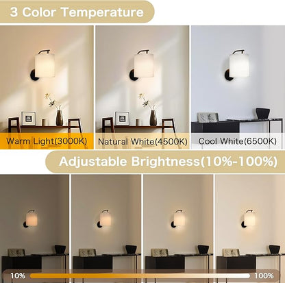 Rechargeable Battery Operated Wall Sconces Set of 2, Wireless Wall Lights with Remote Control 12 RGB Colors Magnetic Bulbs 5200mAh Battery Wireless Sconces for Bedroom Living Room (Black)