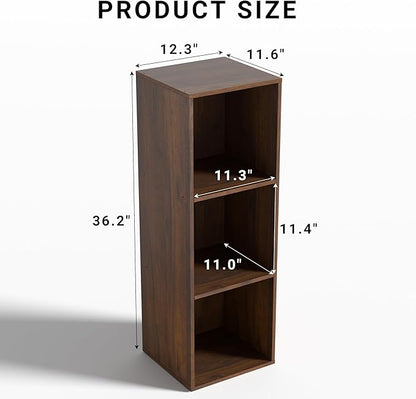 3 Cube Storage Organizer, 3Tier Cube Low Bookcase Freestanding Storage Display Organizer, Three-Cubes Open Shelf Bookshelf for Home Office (Dark Walnut,Black Walnut, 3-Cube)