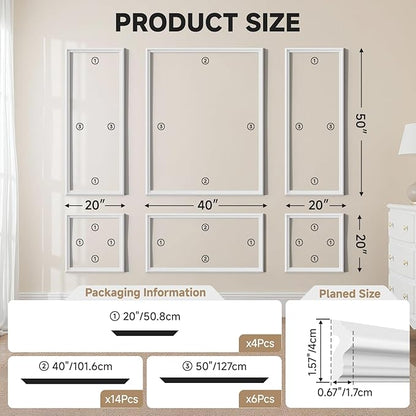 TONGMO 6-Frame Premade Accent Wall Molding Kit, Ready-to-Assemble Wainscoting Panels, Pre-Cut Chair Rail Moulding Trim for Home Décor (6-Frame Style 1)