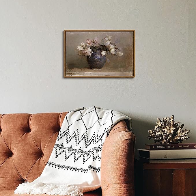 OIQArtOIQ Vintage Landscape Canvas Wall Art Framed Natural Scenery Painting Artwork Prints France Country Wilderness Farmhouse Decor Pictures Kitchen Bedroom Living Room Bathroom