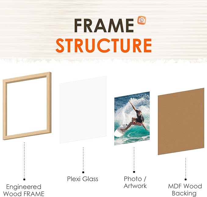 FIXSMITH 4x6 Picture Frame Set of 4, 4x6 Photo Frames with HD Plexiglass for Wall Hanging or Tabletop Display, Natural