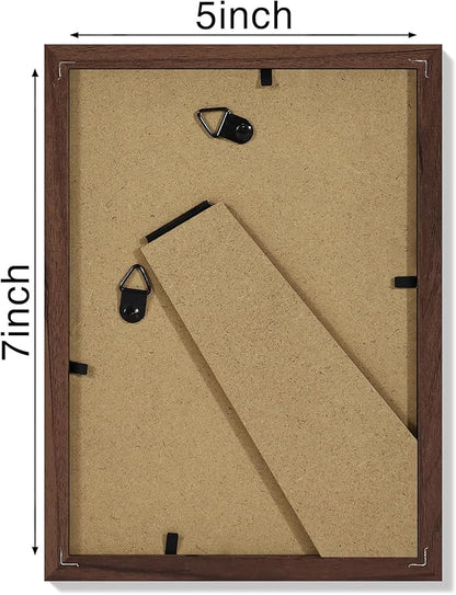 Vittanly 5x7 Picture Frame Set of 4, Display Pictures 4x6 with Mat or 5x7 without Mat, Engineered Wood with Shatter Resistant Plexiglass, Small Photo Frames for Wall or Tabletop Display, Brown