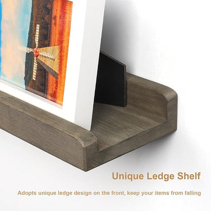 Emfogo Wood Picture Ledge Shelf Rustic Floating Wall Shelves Set of 3 for Storage and Display 16.9 inch Weathered Grey