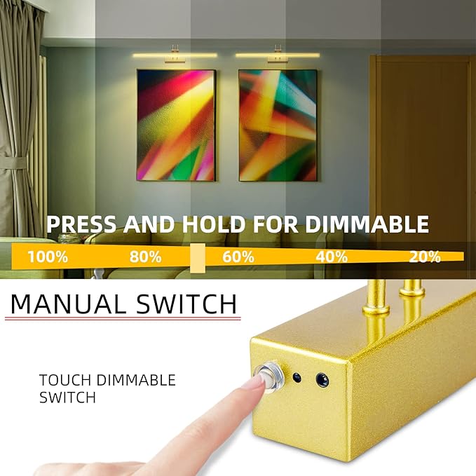 Picture Light,Picture Lights for Wall Cordless,13" Picture Lights with Timer and Dimmable,Battery Wall Lights for Display Gallery Painting Art Frame Portrait-Gold