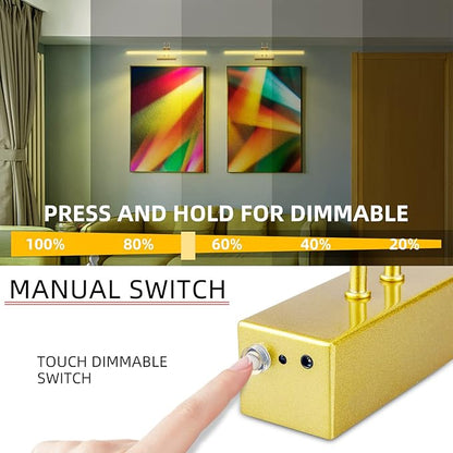 Picture Light,Picture Lights for Wall Cordless,13" Picture Lights with Timer and Dimmable,Battery Wall Lights for Display Gallery Painting Art Frame Portrait-Gold