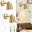 Dimmable Wall Sconces Plug in, Adjustable Angle Wall Lamps with Plug in Cord and Dimmer On/Off Knob Switch, Gold Wall Light with Metal Shade for Bedroom Bedside Doorway (2 Bulbs Included)