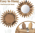 Wall Mirror Decorative, 12 inch Small Rustic Wood Boho Mirrors, Clear Sunburst Mirrors for Home Farmhouse Bedroom Entryway Decor House Warming Gifts New Home, No Distortion