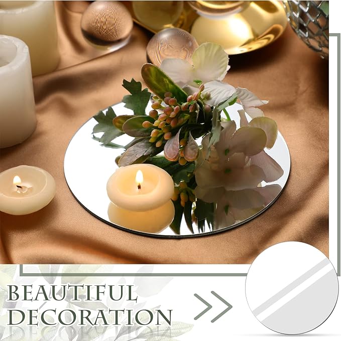 Weysat 12 Pcs Acrylic Round Mirrors Candle Plate Set for Table Centerpieces 5 Inch Non Glass Self Adhesive Mirror Wall Stickers for Home Wedding Table Wall Decor