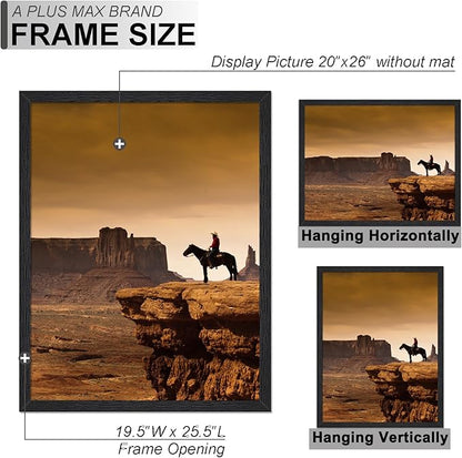 A PLUS MAX 20x26 Picture Frame, Black Engineered Wood Frame for 20 x 26 Inch Picture Poster Photo, Light Weight 20 by 26 Frame with Wood-grain for Wall - 1 Pack/Black/20 x26