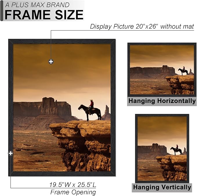 A PLUS MAX 20x26 Picture Frame Set of 2, Black Engineered Wood Frame for 20 x 26 Inch Picture Poster Photo, Light Weight 20 by 26 Frame with Wood-grain for Wall - 2 Pack/Black/20 x26
