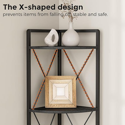 6 Tier Corner Shelf Stand, 78" H Tall Industrial Corner Bookshelf for Living Room Decor, Metal Corner Shelf, Plant Stand Display Shelf for Bedroom, Bathroom, Small Space, Black