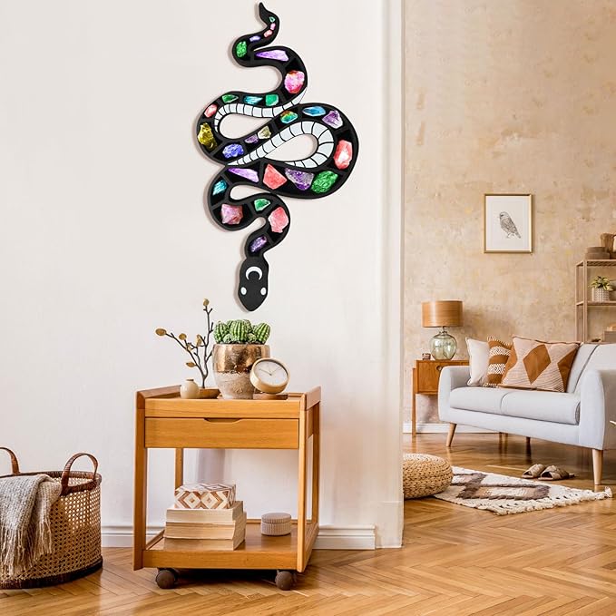 Wooden Floating Shelf Snake Design Unique Room Decor Crystal & Rock Display Shelf, Floating Wall Shelves with Snake Design for Rocks, Crystals, Oils, Stones, Plants(18.9